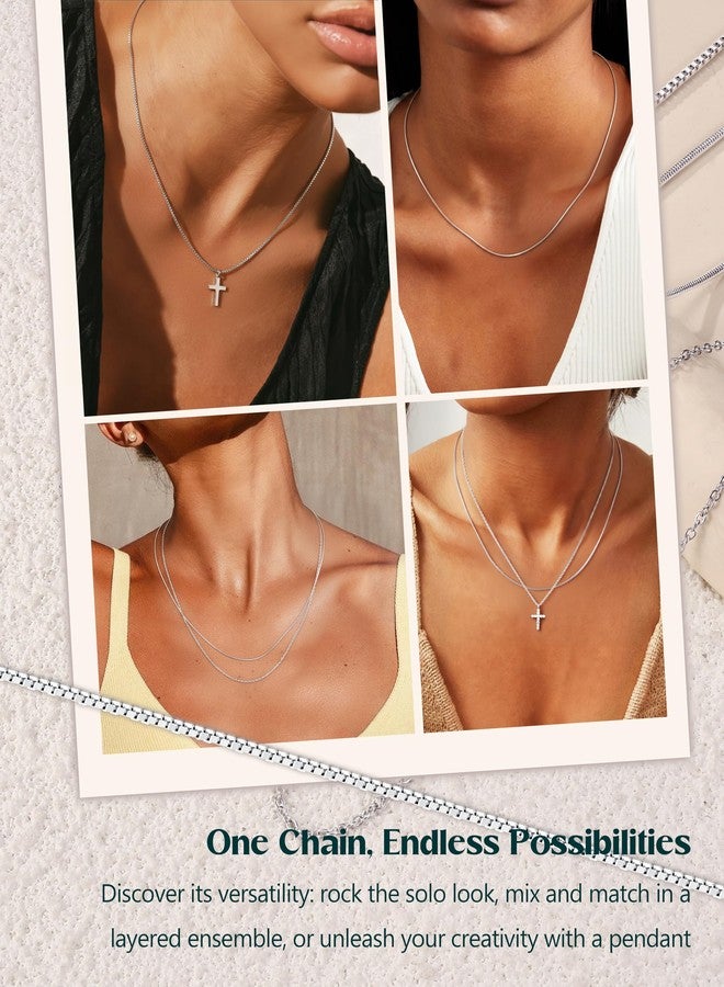 YADOCA 3Pcs Stainless Steel Necklace Chain for Women Men 1mm Thin Dainty Silver Chain Necklace Snake Box Cable Chains Necklaces Sturdy Long Lobster Clasp Silver Tone Chains, Metal, Cubic Zirconia - Image 5