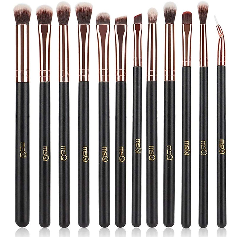 MSQ Eyeshadow Brushes 12pcs Eye Make Up Brush Set with Bag (PU Leather Pouch) Soft Synthetic Hairs for Eyeshadow, Eyebrow, Eyeliner, Blending, Best Gifts - Rose Gold - Image 4
