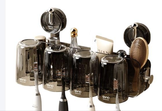 Crobat حامل فرشاة الأسنان المعلق على الحائط من كروبات بدون ثقب مع كوب شطف شفاف وسهل التركيب مظهر جمالي - Image 1