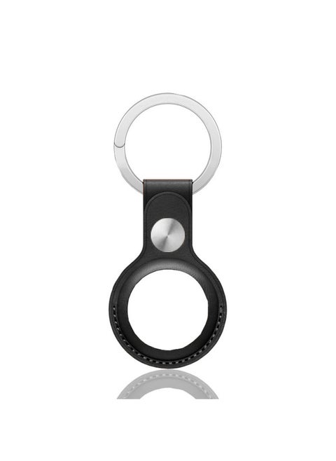 Genuine Top Layer Cowhide Protective Cover For Apple AirTag Tracker Keychain Anti-Loss Device Luxury Leather Phone Case-Color:Black-Double Open Classic Keychain