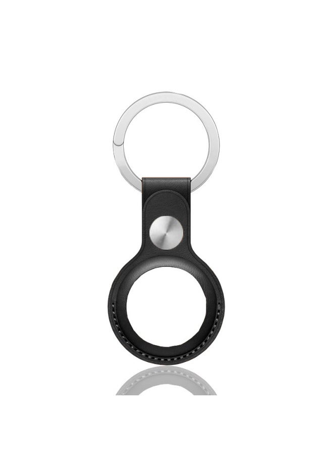 Generic - Genuine Top Layer Cowhide Protective Cover For Apple AirTag Tracker Keychain Anti-Loss Device Luxury Leather Phone Case-Color:Black-Double Open Classic Keychain - Image 1