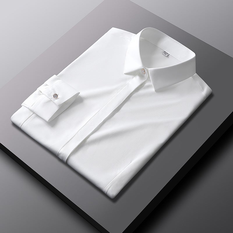 Silk Elegant Blouse Long-sleeved Silk Smooth Ice Silk Slim-fit Business Casual Womens Shirt Professional Commuting High-class Sense 2128-1 White Female Long