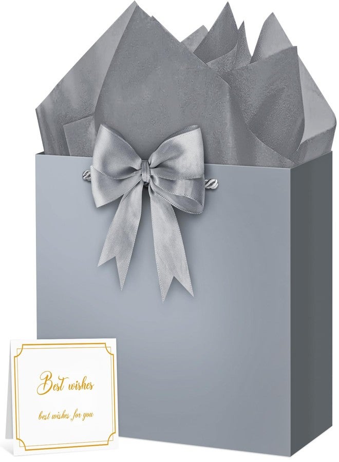 Adecortalk Gray Gift Bags with Handles, Shopping Bag Paper Craft Gift Bag Present Bags for Birthday Business Wedding Party Gift Wrap - Image 1