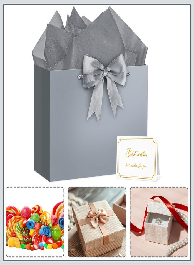 Adecortalk Gray Gift Bags with Handles, Shopping Bag Paper Craft Gift Bag Present Bags for Birthday Business Wedding Party Gift Wrap - Image 4