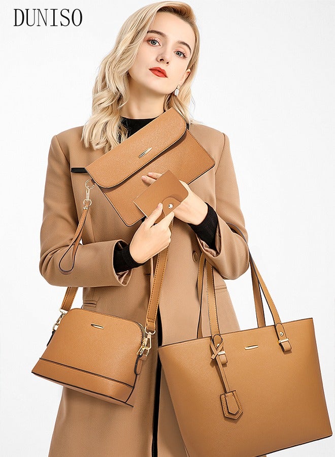 DUNISO 4pcs Women's Fashion Shoulder Tote Bag Faux Leather Handbag Crossbody bag Purse Set Large Capacity Tote Bag Fashionable Travel Messenger Shoulder Bag For Ladies - Image 3