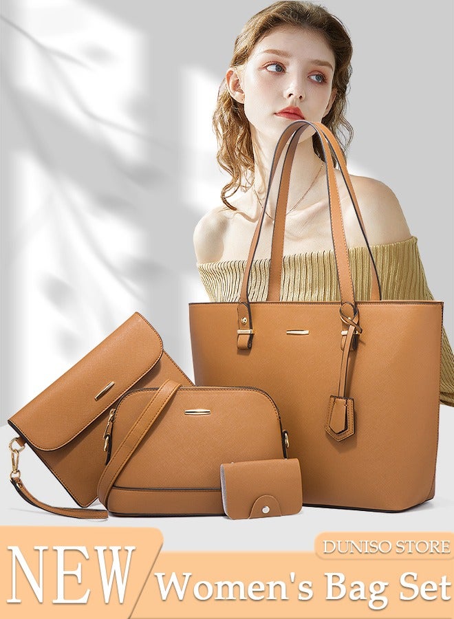 DUNISO 4pcs Women's Fashion Shoulder Tote Bag Faux Leather Handbag Crossbody bag Purse Set Large Capacity Tote Bag Fashionable Travel Messenger Shoulder Bag For Ladies - Image 1
