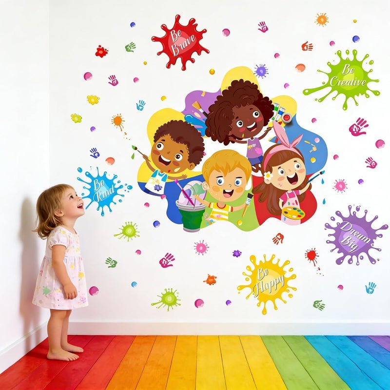 ARS Kids Painting Wall Stickers for Classroom: Inspirational Quotes Educational Peel and Stick Vinyl Wall Decals for School Teachers and Children Nursery - Image 1