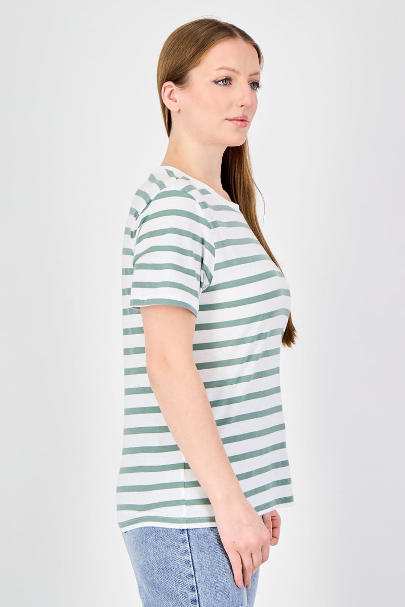 ONLY Women Crew Neck Short Sleeve Stripe T-Shirt, Multicolor - Image 3