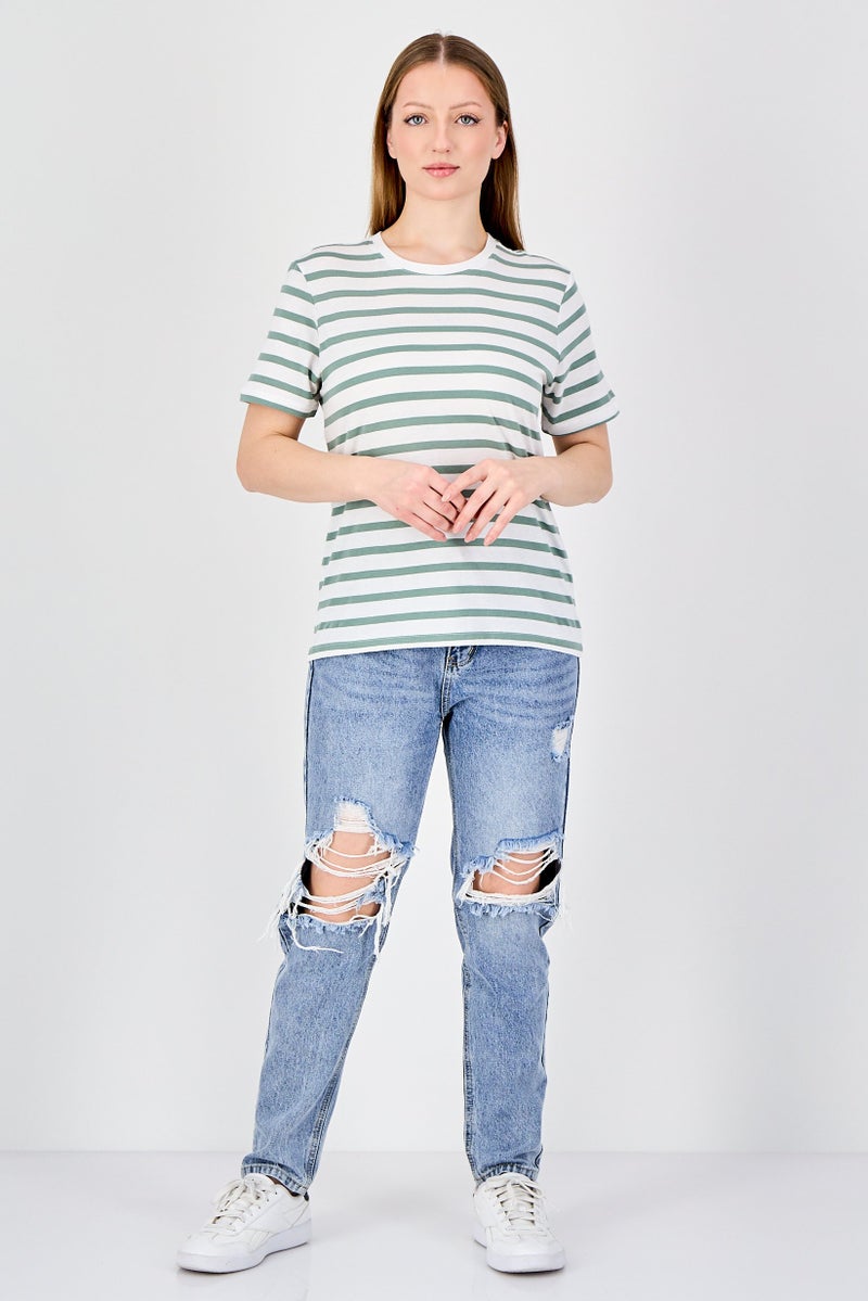 ONLY Women Crew Neck Short Sleeve Stripe T-Shirt, Multicolor - Image 2