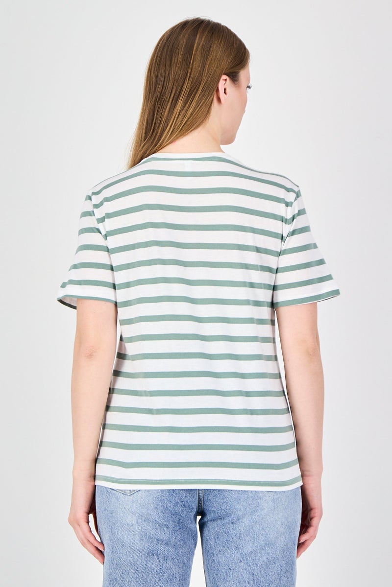 ONLY Women Crew Neck Short Sleeve Stripe T-Shirt, Multicolor - Image 4
