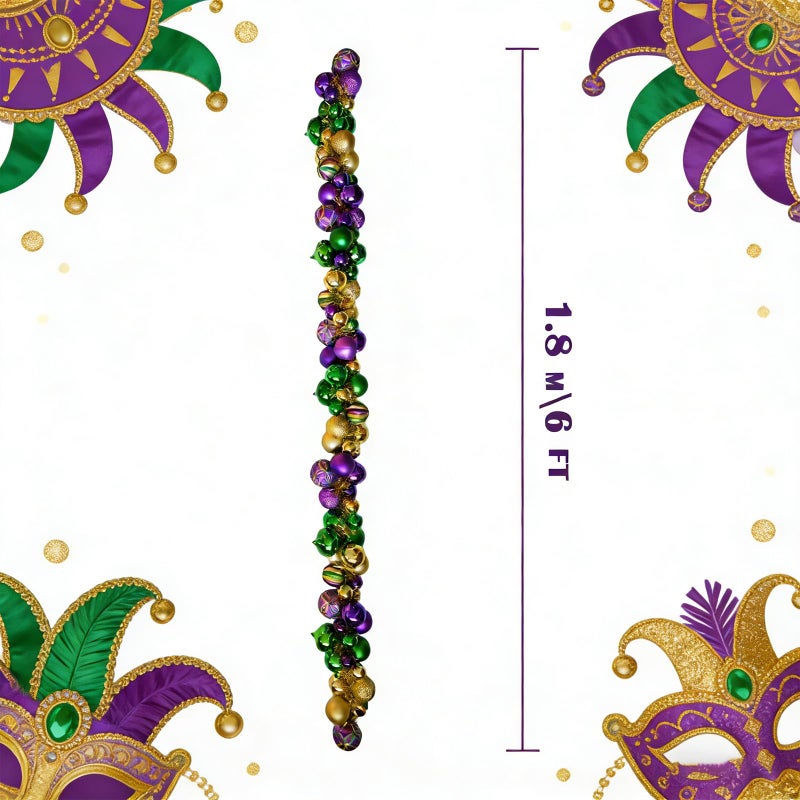 idyllic 6 Ft Mardi Gras Garland with Purple Green Gold Glitter Balls, Carnival Bead Decor for Front Door, Mantel, Wall and Fireplace, Festive Fat Tuesday Indoor Outdoor Party Supplies - Image 2