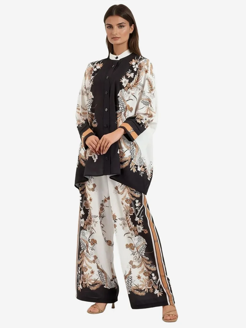 HICCUP Flowering Tippet Collar High Waist Two-Piece Set