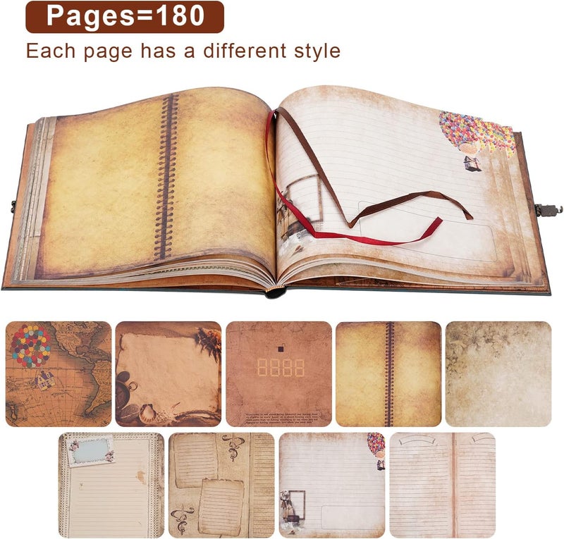 JIMBON كتاب مغامراتنا 180 صفحة ألبوم صور سكربوك، غلاف جلد مزخرف بأسلوب ريترو، دفتر يوميات سفر للزوجين، كتاب ذكريات للاحتفال بالذكرى السنوية والزفاف - Image 3