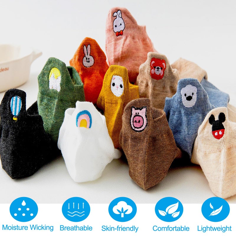 IBEILLI Women Cute Socks 10 Pairs Cotton Kawaii Embroidered Funny Low Cut Ankle Socks for Women Girls with Gift Box (10 Colors 20 Cartoons) - Image 3