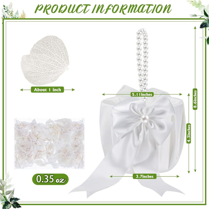 Jingmore 1 Set Wedding Flower Girl Basket and Real Petals Set Ivory Flower Girl Basket with Pearl Handle True Dried Hydrangea for Wedding Bridal Party Romantic Night Proposal Anniversary Decoration - Image 2