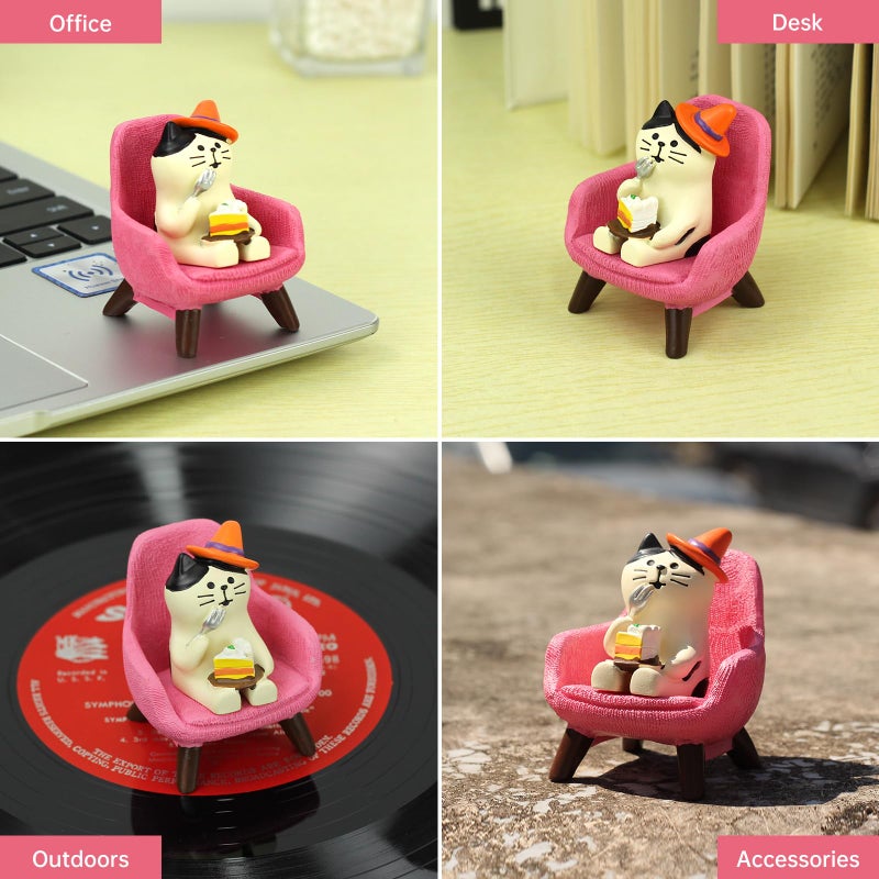 RAQWI Cute Kitten Figurine Eating Cake on Pink Sofa, Mini Resin Cat Statue for Office Desk & Home Decoration, Adorable Easter Spring Gift for Cat Lovers, Women, Friends - Image 4