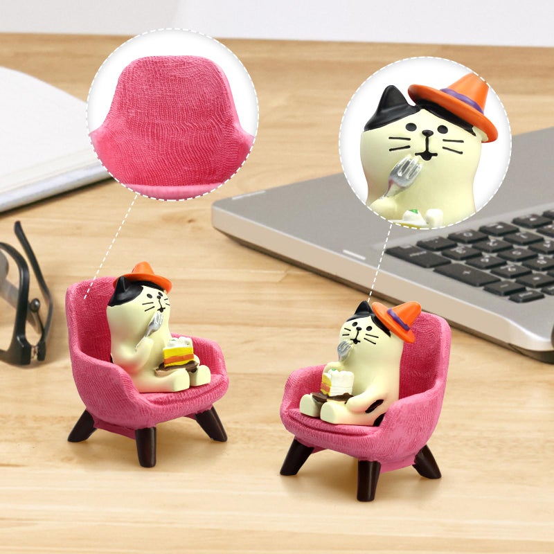 RAQWI Cute Kitten Figurine Eating Cake on Pink Sofa, Mini Resin Cat Statue for Office Desk & Home Decoration, Adorable Easter Spring Gift for Cat Lovers, Women, Friends - Image 3