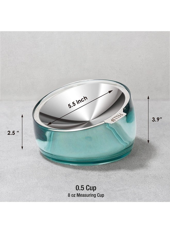 فيلي أوعية طعام القطط المرتفعة من فيلي أوبليك، مصنوعة من الفولاذ المقاوم للصدأ، مضادة للقيء، مائلة، طبق مسطح مانع للانسكاب، مناسبة للكلاب الصغيرة، حامل مرتفع + وحدة تغذية معدنية للطعام الجاف والرطب (0.5 كوب، كلاسيكي) - Image 4