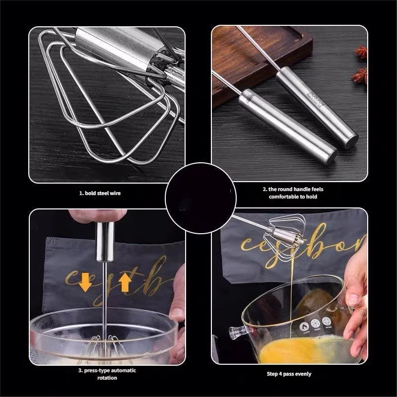 Stainless Steel Manual Egg Whisk Cream Beater Kitchen Tool for Baking and Home Use - Image 3