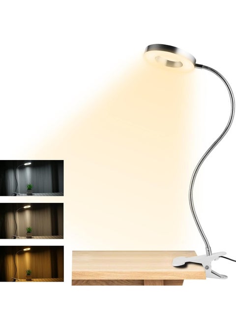 Desklamp, Clip on Reading Lights, USB Desk Lamp with 3 Color Modes and 10 Brightness, Eye Protection Clamp Light, 360° Flexible Gooseneck Clamp Lamp for Desk Headboard and Reading/Bed Light