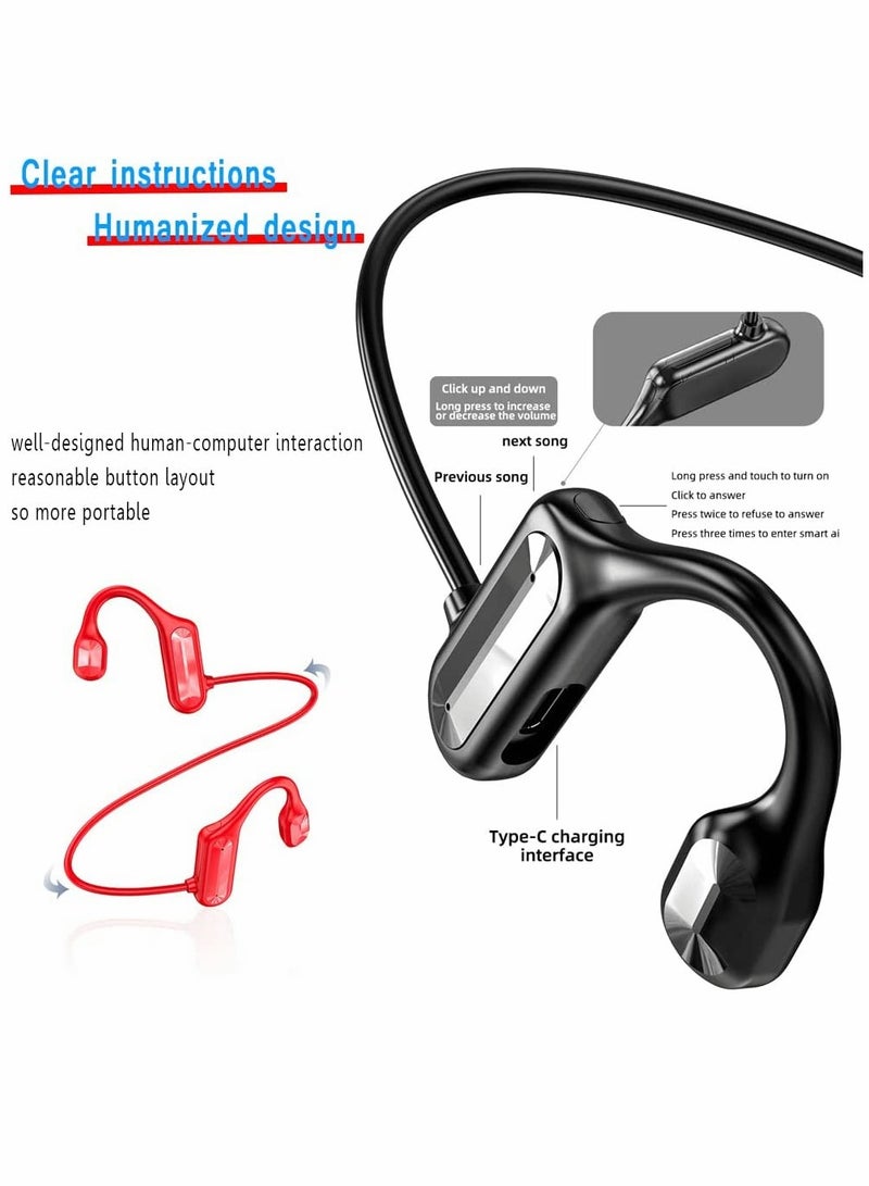 Red Bluetooth Bone Conduction Headphones Waterproof Wireless Earphones with Mic for Sports Running and Online Learning - Image 1