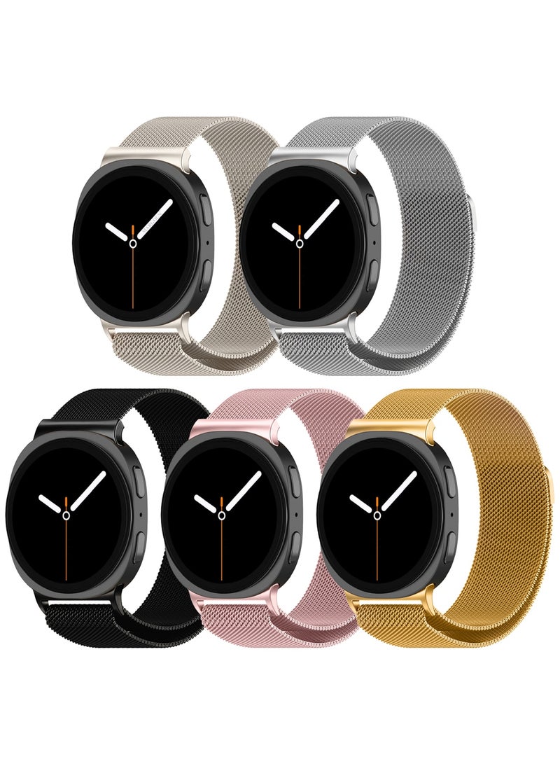 5Packs Milanese Metal Band for Samsung Galaxy Watch 8 Band 40mm 44mm/8 Classic 46mm, Mesh Magnetic Stainless Steel Loop Strap - Image 2