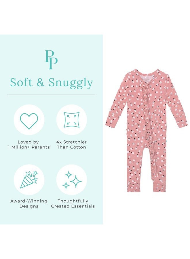 Posh Peanut Baby Rompers Pajamas - Newborn Sleepers Girl Clothes - Kids One Piece PJ - Soft Viscose from Bamboo, Emmilene Footie Zippered, 0-3 Months - Image 3