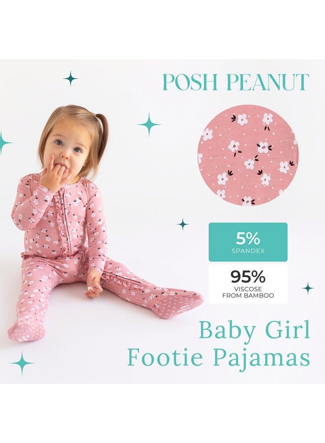 Posh Peanut Baby Rompers Pajamas - Newborn Sleepers Girl Clothes - Kids One Piece PJ - Soft Viscose from Bamboo, Emmilene Footie Zippered, 0-3 Months - Image 2