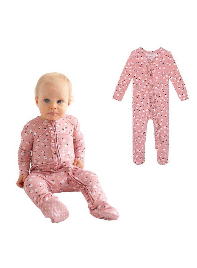 Posh Peanut Baby Rompers Pajamas - Newborn Sleepers Girl Clothes - Kids One Piece PJ - Soft Viscose from Bamboo, Emmilene Footie Zippered, 0-3 Months - Image 1