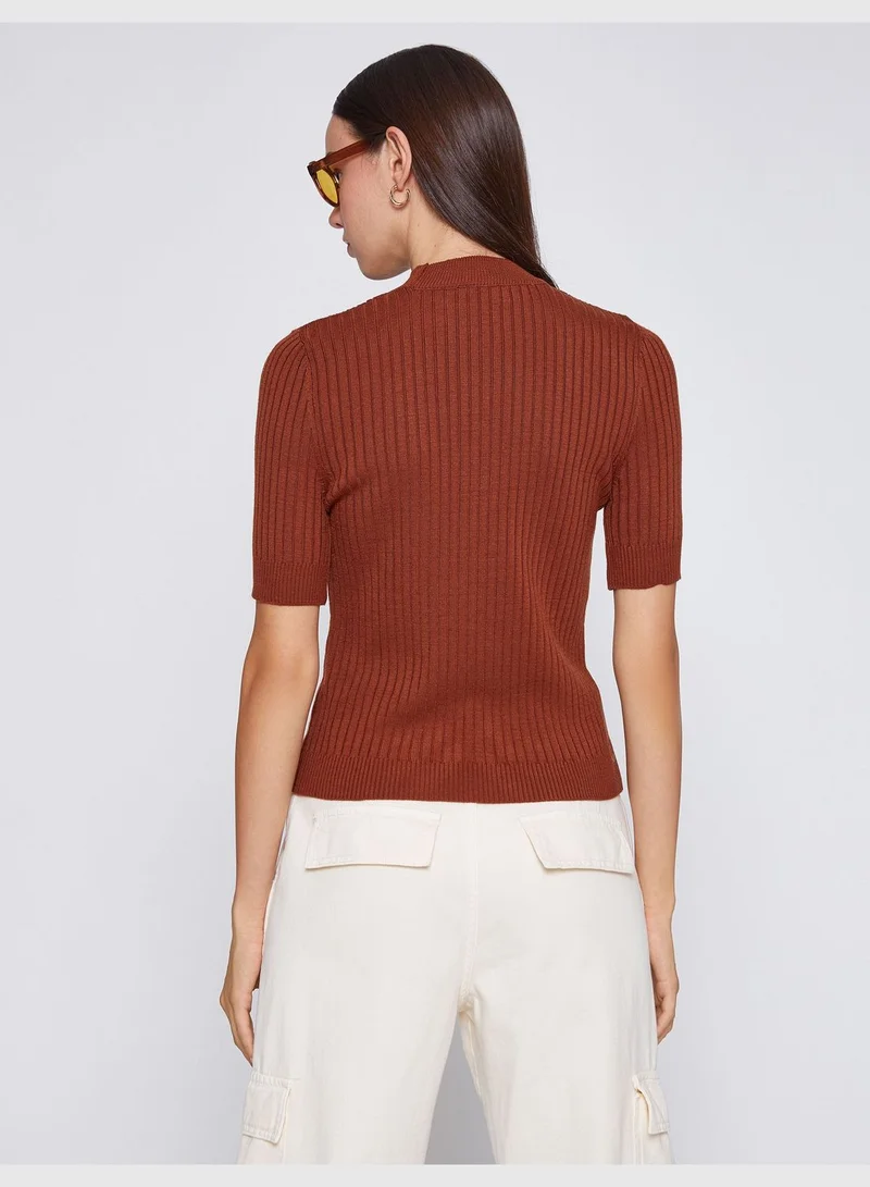 كوتون Tricot Sweater High Neck Short Sleeve