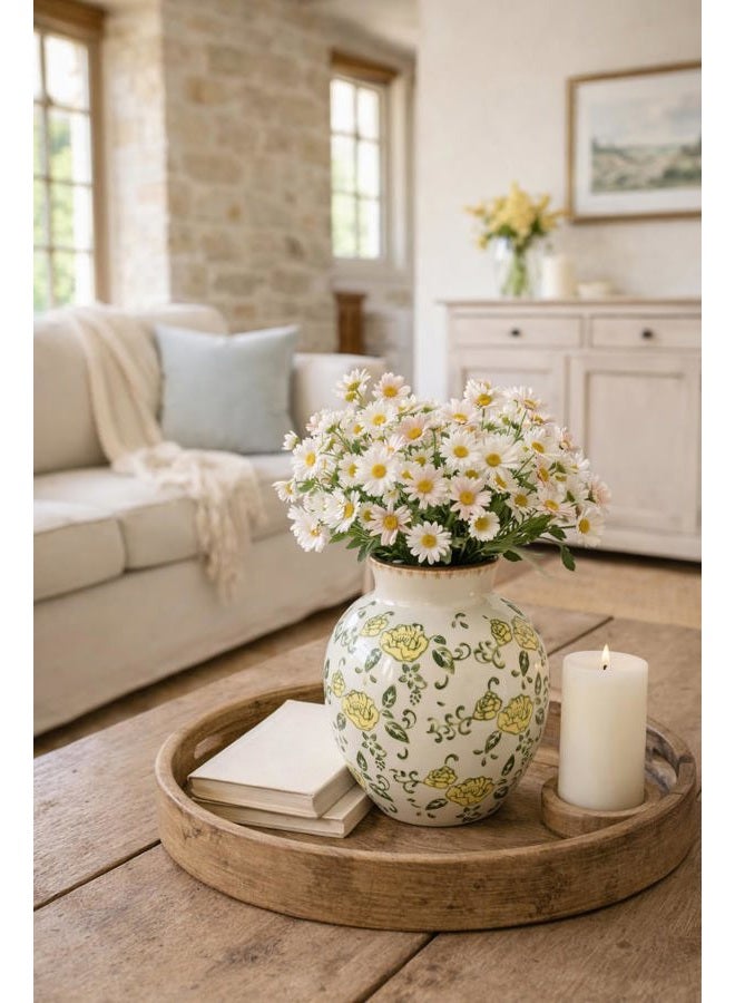 SIDUCAL Ceramic Vintage Vase, 5.83 Inch Yellow Rose Chinoiserie Floral Vase, Rustic Farmhouse Vases for Bouquet, Home Decor, Living Room, Bookshelf, Garden, Tuscan Decor - Image 5