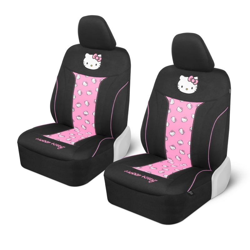 Carbella Hello Kitty Car Seat Covers - Cute and Durable Pink Front Seat Covers, Adorable Hello Kitty Design, Comfortable and Long-Lasting Polyester, Car Accessories Gift 2pc Black/Pink - Image 1