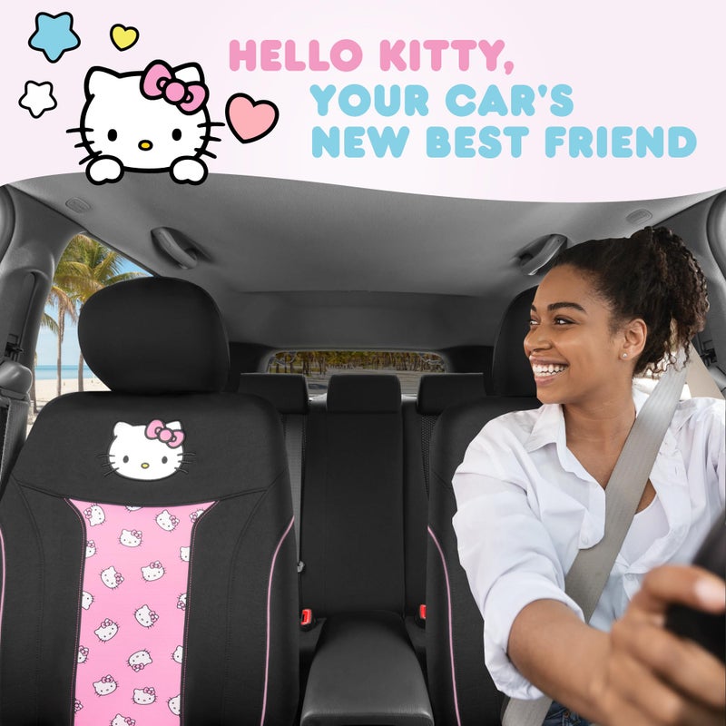 Carbella Hello Kitty Car Seat Covers - Cute and Durable Pink Front Seat Covers, Adorable Hello Kitty Design, Comfortable and Long-Lasting Polyester, Car Accessories Gift 2pc Black/Pink - Image 2