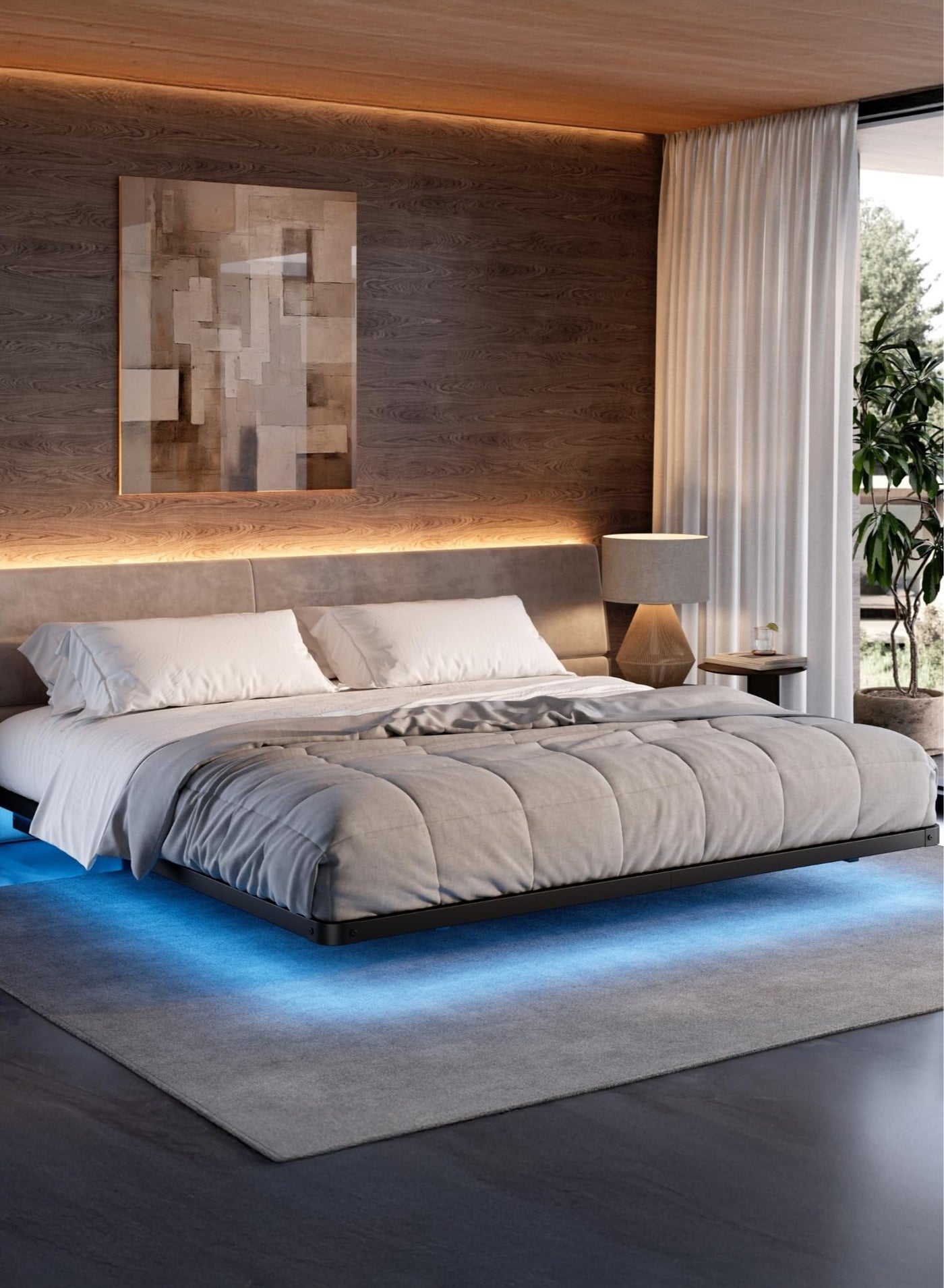 Floating Platform Bed Frame with LED Lights – Modern Metal Frame for Single / Small Double / Queen / King / Super King (90x190 / 120x200 / 160x200 / 180x200 / 200x200 cm) – Sturdy Noiseless Base, No Box Spring Needed, Easy Assembly, Minimalist Design