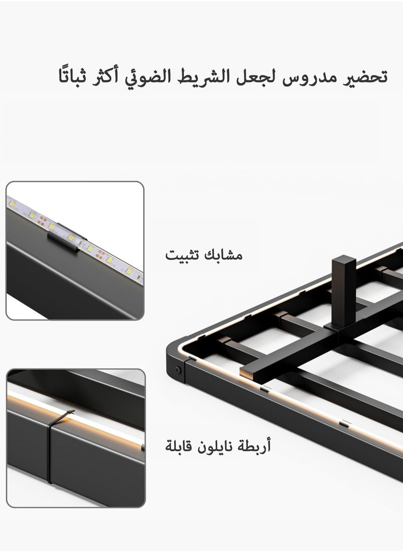 Floating Platform Bed Frame with LED Lights – Modern Metal Frame for Queen / King / Super King (160x200 / 180x200 / 200x200 cm) – Sturdy Noiseless Base, No Box Spring Needed, Easy Assembly, Minimalist Design
