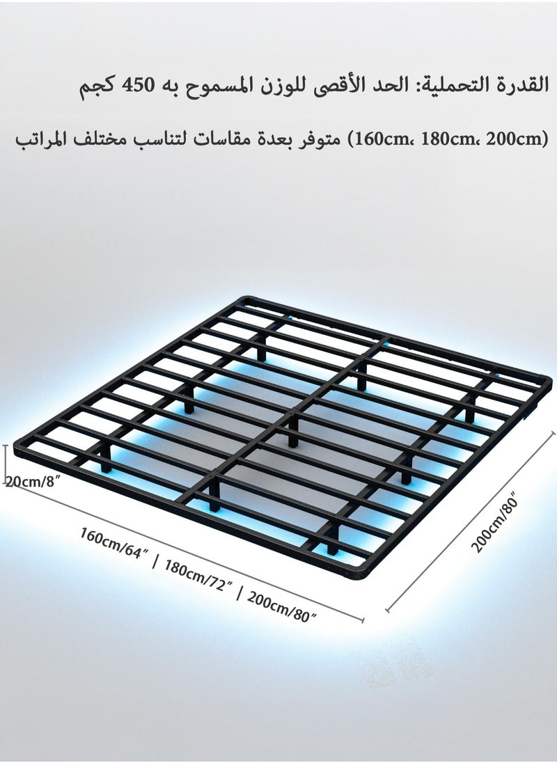 يانارا إطار سرير عائم بإضاءة LED - تصميم عصري بإطار معدني لمقاسات كوين / كينج / سوبر كينج (160×200 / 180×200 / 200×200 سم) - قاعدة صلبة بدون ضوضاء، لا حاجة لصندوق زنبرك، سهل التركيب، تصميم بسيط وأنيق  - Image 2