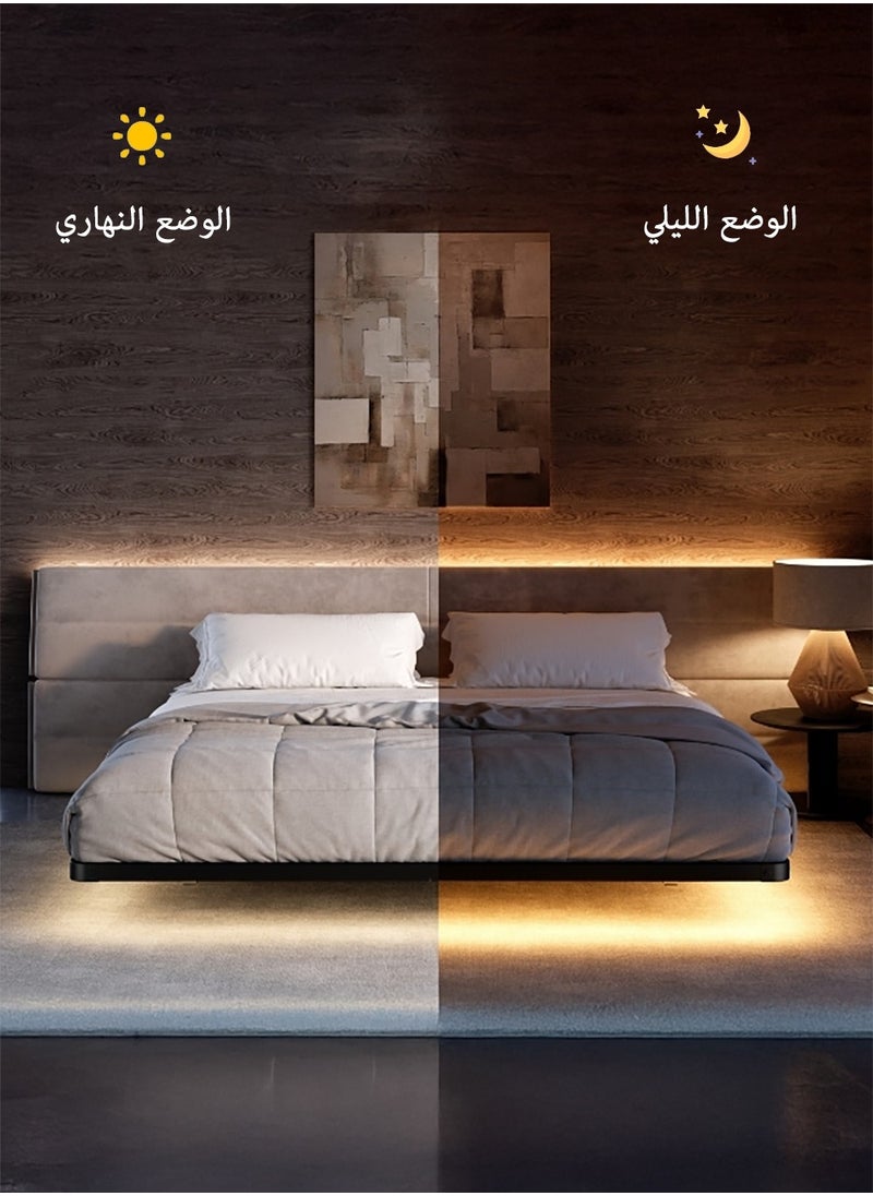 Floating Platform Bed Frame with LED Lights – Modern Metal Frame for Queen / King / Super King (160x200 / 180x200 / 200x200 cm) – Sturdy Noiseless Base, No Box Spring Needed, Easy Assembly, Minimalist Design