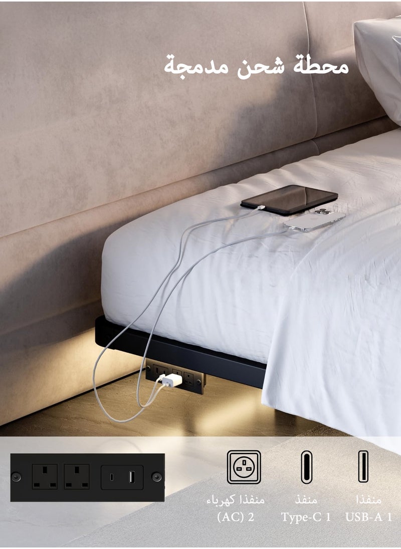 يانارا إطار سرير عائم بإضاءة LED - تصميم عصري بإطار معدني لمقاسات كوين / كينج / سوبر كينج (160×200 / 180×200 / 200×200 سم) - قاعدة صلبة بدون ضوضاء، لا حاجة لصندوق زنبرك، سهل التركيب، تصميم بسيط وأنيق  - Image 4