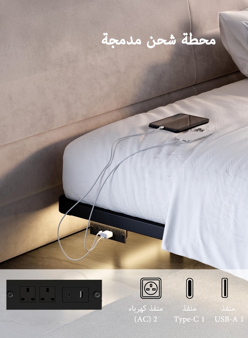 يانارا إطار سرير عائم بإضاءة LED - تصميم عصري بإطار معدني لمقاسات كوين / كينج / سوبر كينج (160×200 / 180×200 / 200×200 سم) - قاعدة صلبة بدون ضوضاء، لا حاجة لصندوق زنبرك، سهل التركيب، تصميم بسيط وأنيق - Image 4