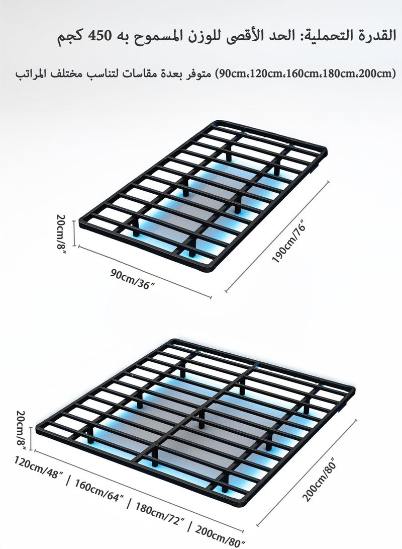 يانارا إطار سرير عائم بإضاءة LED - تصميم عصري بإطار معدني لمقاسات مفرد / مزدوج صغير / كوين / كينج / سوبر كينج (90×190 / 120×200 / 160×200 / 180×200 / 200×200 سم) - قاعدة صلبة بدون ضوضاء، لا حاجة لصندوق زنبرك، سهل التركيب، تصميم بسيط وأنيق - Image 2