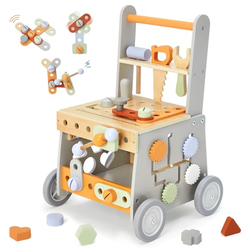 labebe Wooden Baby Walker, Baby Push Walker, Tool Toy for Toddlers, Adjustable Speed Baby Walker with Wheel, Learning Activity Walker for Girls Boys - Image 1