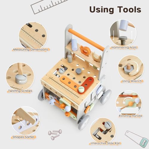 labebe Wooden Baby Walker, Baby Push Walker, Tool Toy for Toddlers, Adjustable Speed Baby Walker with Wheel, Learning Activity Walker for Girls Boys - Image 4