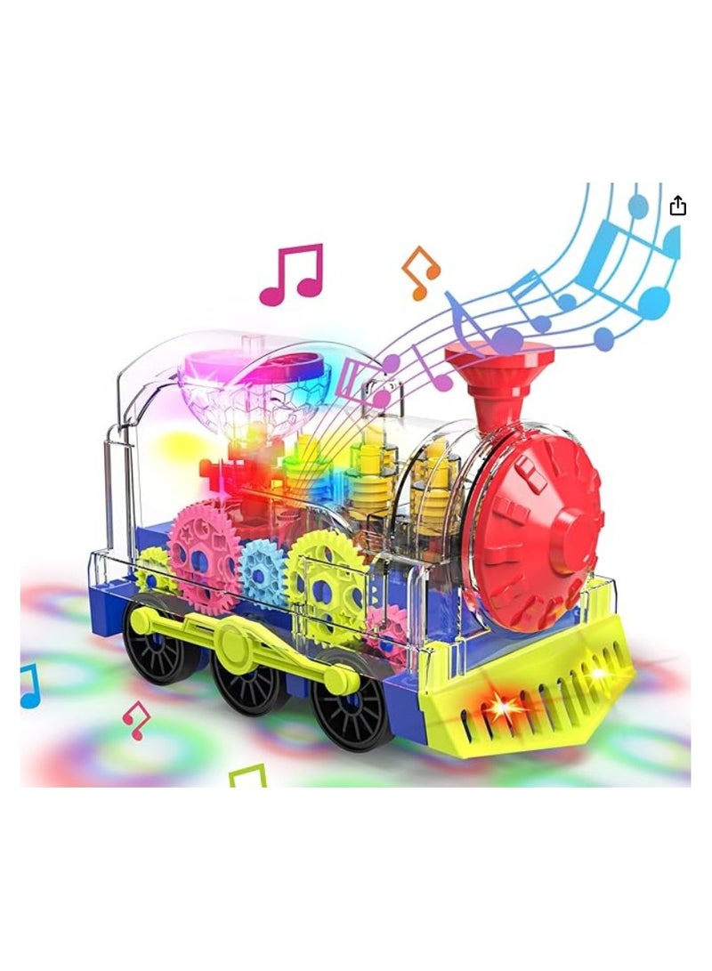 Transparent Train Toy, Colorful Light-Up Gear  Toy Train with Musical Sounds and Bump-and-Go Action - Battery Operated, Ideal for Kids Ages 3 and Above - Interactive Fun for Playtime - Image 1