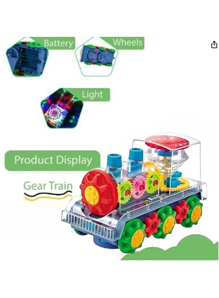 Transparent Train Toy, Colorful Light-Up Gear  Toy Train with Musical Sounds and Bump-and-Go Action - Battery Operated, Ideal for Kids Ages 3 and Above - Interactive Fun for Playtime - Image 2