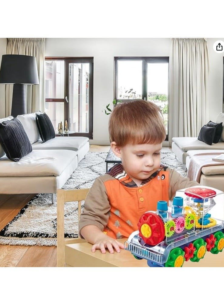 Transparent Train Toy, Colorful Light-Up Gear  Toy Train with Musical Sounds and Bump-and-Go Action - Battery Operated, Ideal for Kids Ages 3 and Above - Interactive Fun for Playtime - Image 3