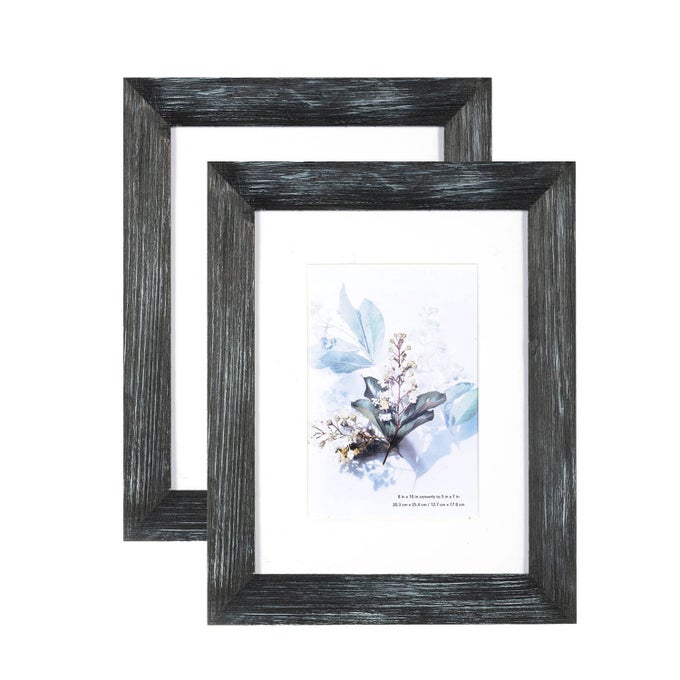 100 Solid Wood Black 8x10 Picture Frame 2 Pack Display Picture 5x7 with Mat HD Glass Inside Rustic Wooden Photo Frames for Table Top and Wall Mounting