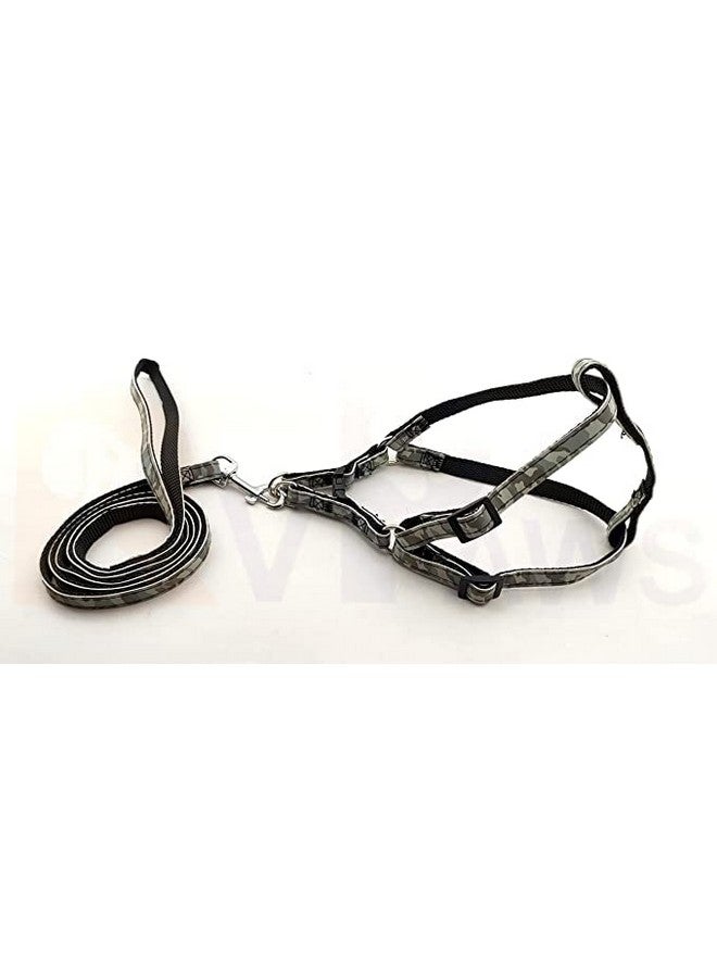 Soft Adjustable Strip Pattern Printed Nylon Padded 10Mm Vest Harness And Long Handle Leash Ideal For Outdoor Walking/Training Dogs And Puppies (Black)