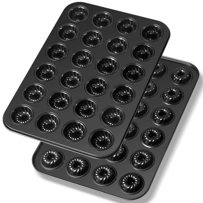 Skybooly 2 Pcs Mini Chocoflan Mold 24 Cavities Mini Fluted Cake Pans for Baking 147 x 10 x 07 Inches Non Stick Bite Size Donut Chocolate Carbon Steel Chocoflan Molds for Donut Brownie Cupcake
