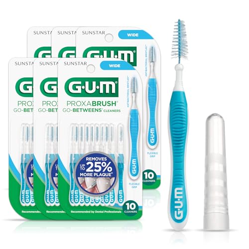 GUM Proxabrush Go-Betweens - Wide - Interdental Brushes - Soft Bristled Dental Picks for Plaque Removal & Gum Health - Safe for Braces & Dental Devices, 10ct (Pack of 6) - Image 1