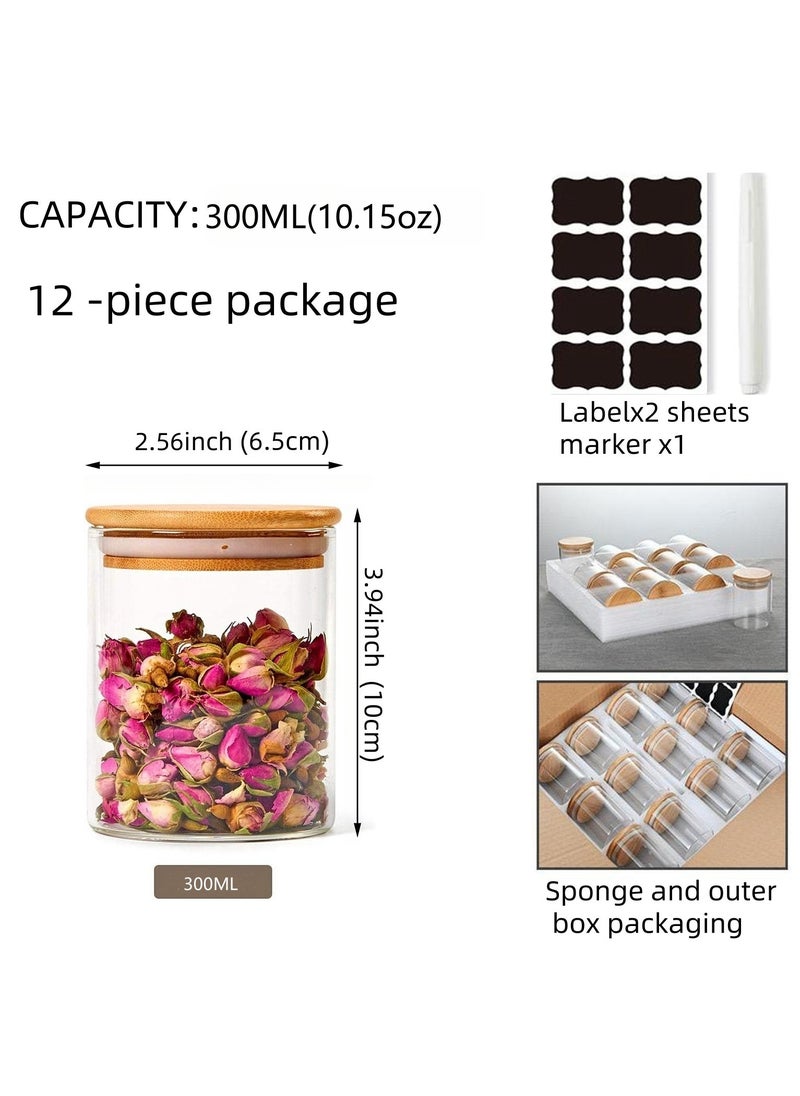 Generic - 12Pack 10.15oz(300ML)Glass Jars  Bamboo Airtight Lids and Labels, Food Cereal Storage Large Spice Containers for Home Kitchen Tea Coffee  Spice Sugar - Image 1